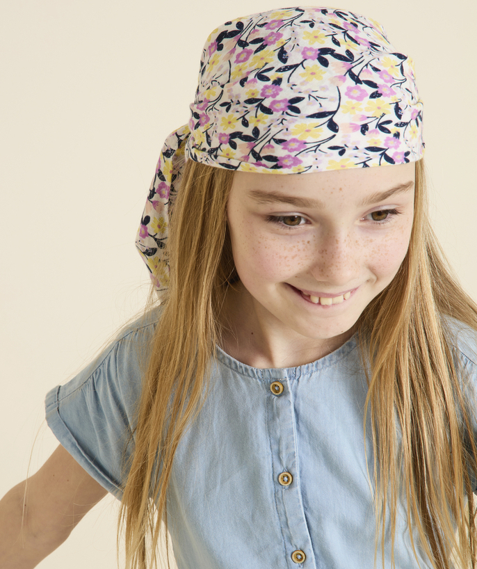 Apaszki Kategorie TAO - Zestaw 2 bawełnianych haftowanych szalików dla dziewczynek w kolorze ecru i w kwiaty