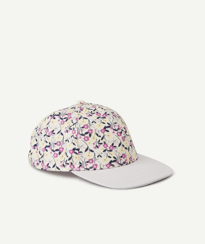 Hats - Caps Tao Categories - GIRL'S CAP WITH FLORAL PRINT AND PURPLE PEAK