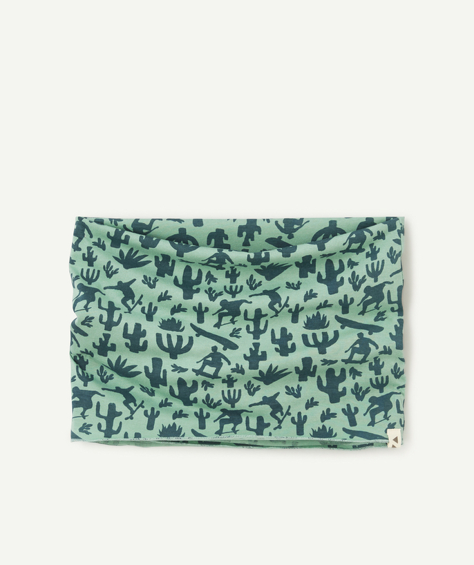 Scarves Tao Categories - BOY'S SNOOD IN GREEN ORGANIC COTTON WITH CACTUS PRINT