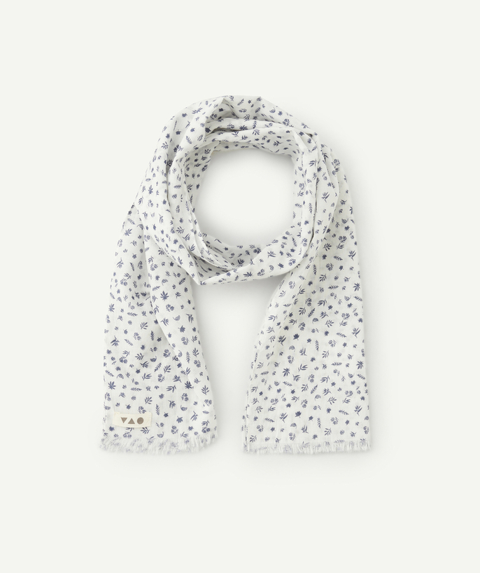 Accessories Tao Categories - WHITE BOY SCARF WITH NAVY BLUE LEAF PRINT