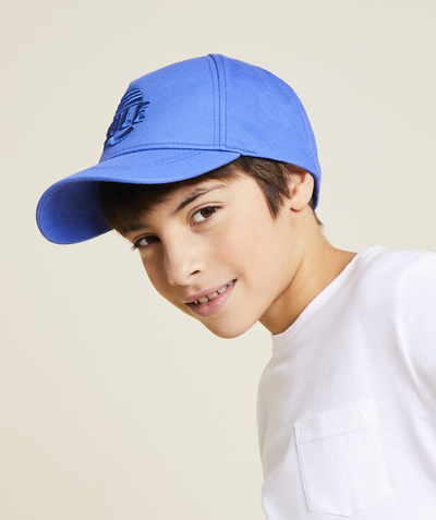 Hats - Caps Tao Categories - BOY'S BLUE COTTON CAP WITH EMBROIDERED SOLE MESSAGE