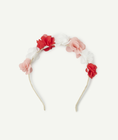 Akcesoria do włosów Kategorie TAO - opaska dziewczęca z różowymi, białymi i czerwonymi kwiatami