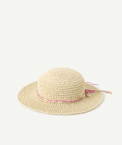 Sombreros - Gorras Categorías TAO - sombrero de niña de paja con cordón en tejido floral rosa