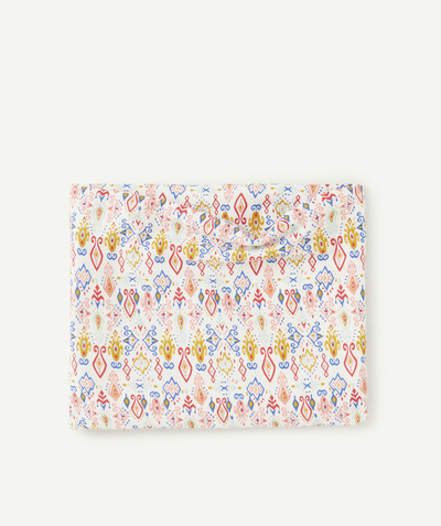 Pañuelos Categorías TAO - fular para niña de algodón orgánico blanco con estampado geométrico de colores