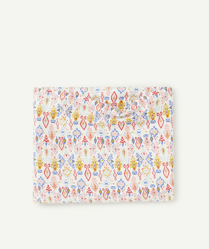 Scarves Tao Categories - girl's snood in white organic cotton with colorful geometric print