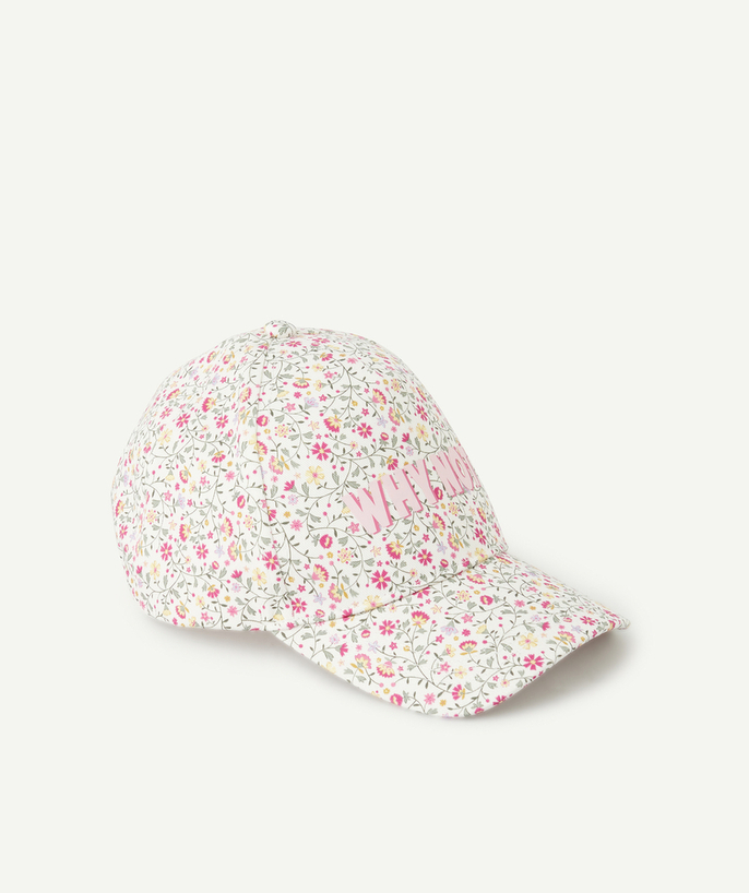Hats - Caps Tao Categories - FLOWERY PRINTED COTTON GIRL'S CAP WITH MESSAGE