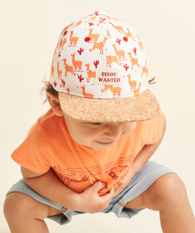 Hats - Caps Tao Categories - BABY BOY CAP IN COTTON WITH LLAMA PRINT AND CORK-EFFECT PEAK