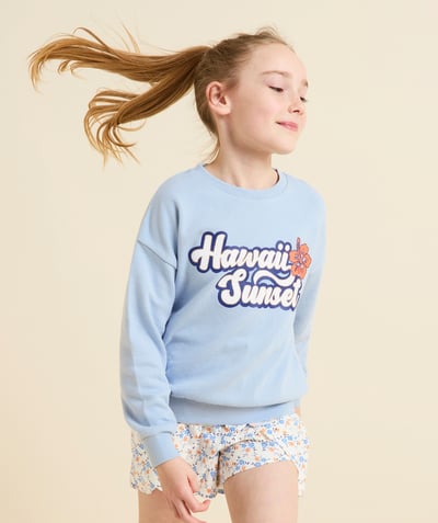 Girl Tao Categories - BLUE GIRL'S SWEATER WITH MESSAGE AND GOLD DETAILS