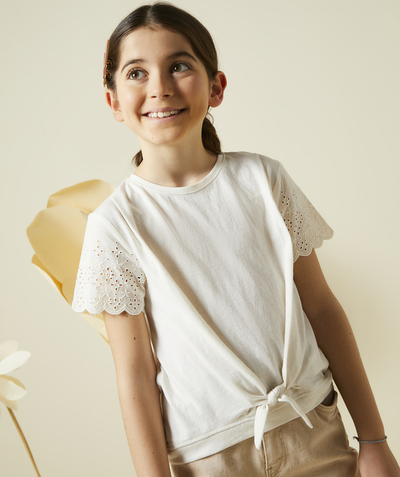 Colección Ceremonia Categorías TAO - camiseta de manga corta de niña de algodón orgánico blanco