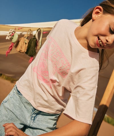 New collection Tao Categories - pink organic cotton girl's short-sleeved t-shirt with lemon theme