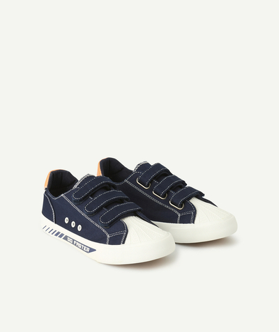 New In Tao Categories - navy blue boy's scratch sneakers with messages and orange details