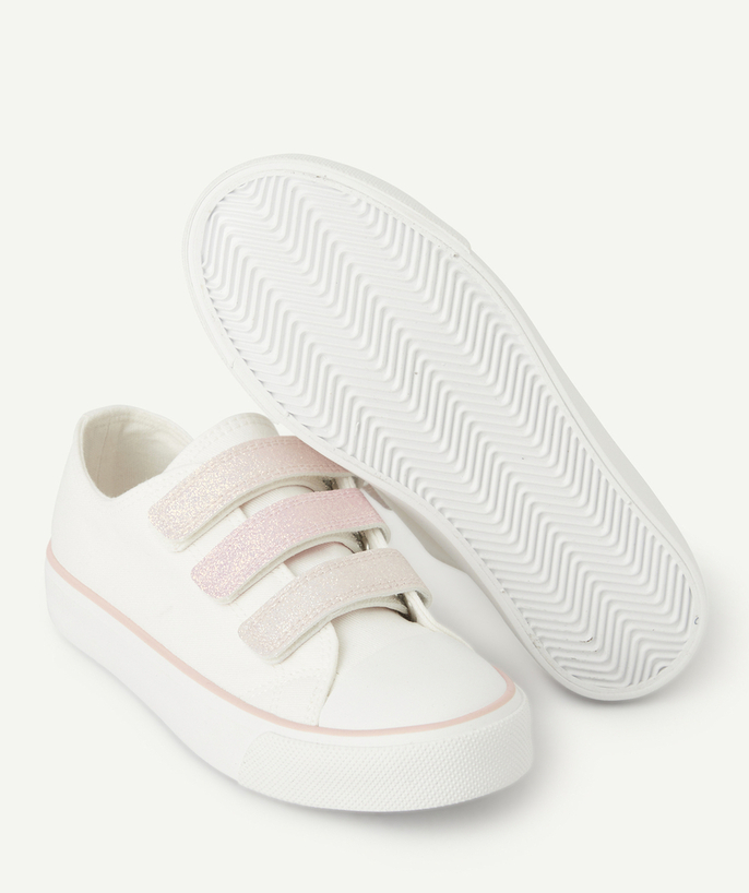 Zapatos, pantuflas Categorías TAO - deportivas de velcro blancas de niña con lentejuelas rosas