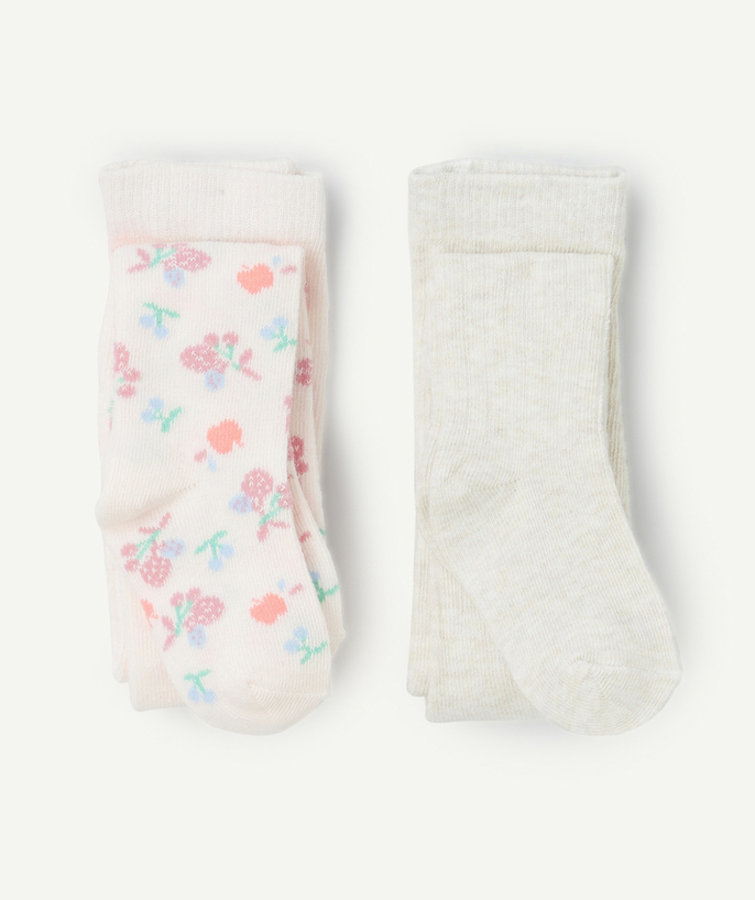 Socks - Tights Tao Categories - set of 2 pairs of flower-themed organic cotton baby girl tights