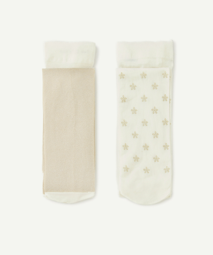 Socks - Tights Tao Categories - set of 2 white and gold tights with sequins for girls