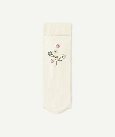 Calcetines - Medias Categorías TAO - Leotardos de gasa para niña en color crudo con motivos florales