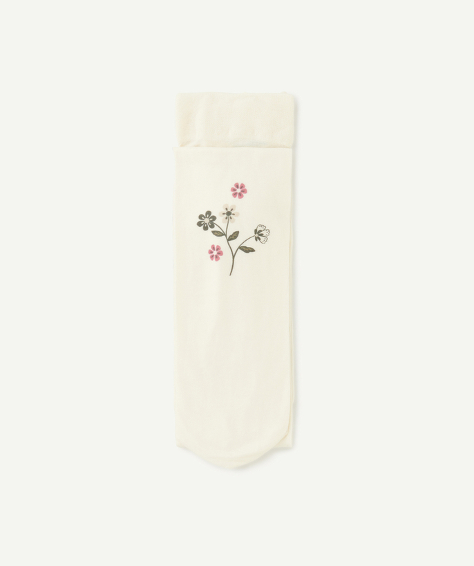 Calcetines - Medias Categorías TAO - Leotardos de gasa para niña en color crudo con motivos florales