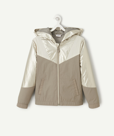 Girl Tao Categories - khaki beige and iridescent hooded jacket for girls
