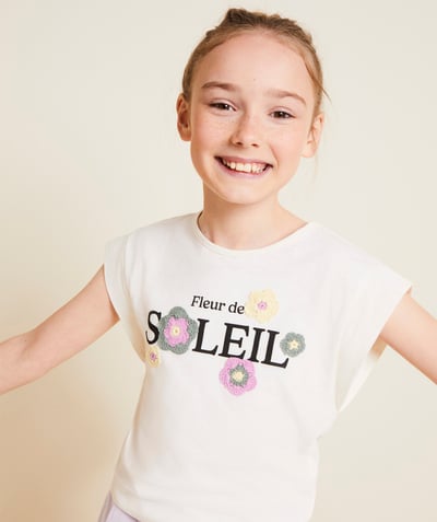 Enfant Categories Tao - t-shirt manches courtes fille en coton bio blanc avec crochet