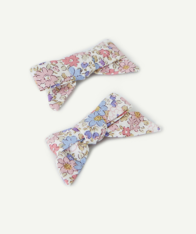 Hair Accessories Tao Categories - SET OF 2 BABY GIRL BARRETTES WITH PINK FLORAL PRINT BOWS