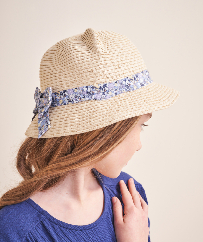 Hats - Caps Tao Categories - BABY GIRL STRAW HAT WITH EARS AND FLORAL BOW