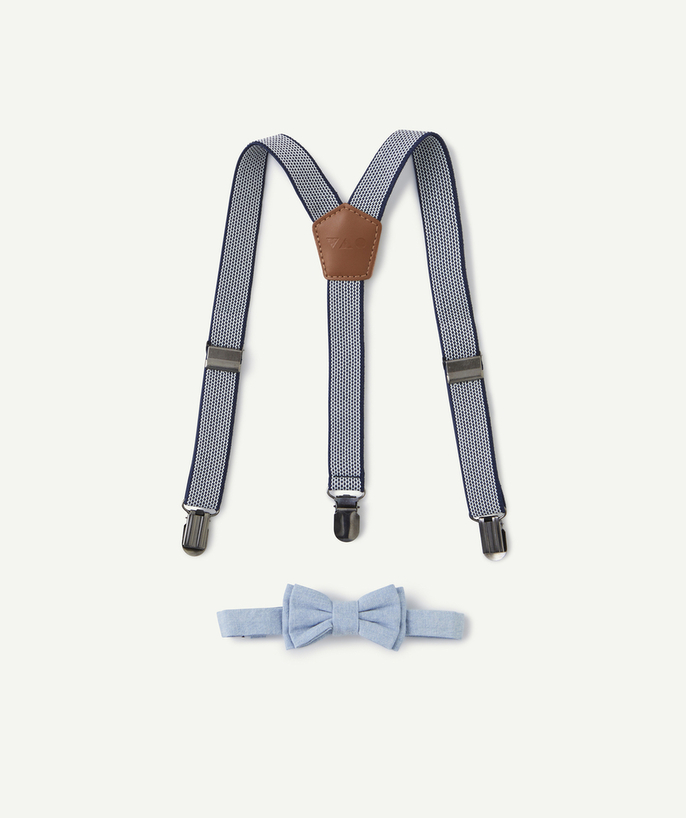 Accessories Tao Categories - BABY BOY NAVY SUSPENDERS AND BOW SET WITH LIGHT DENIM EFFECT