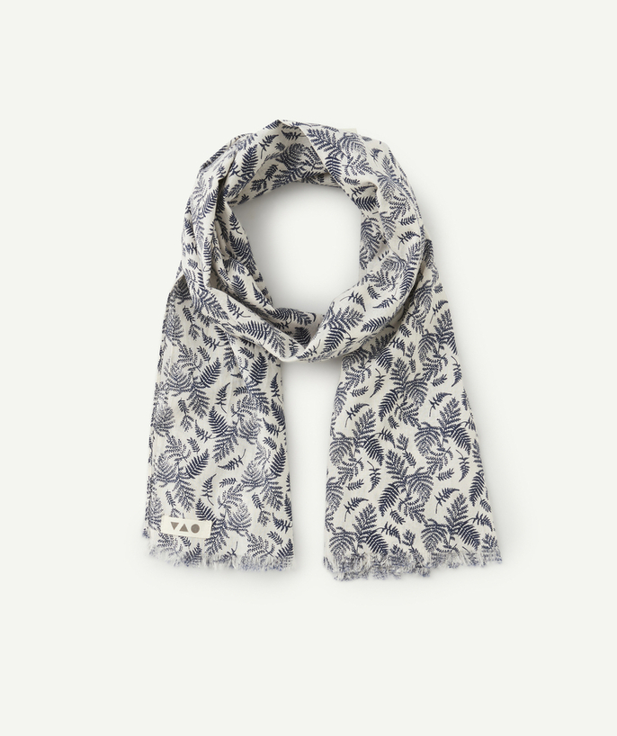 Accessories Tao Categories - BABY BOY SCARF PRINTED WITH BLUE LEAVES