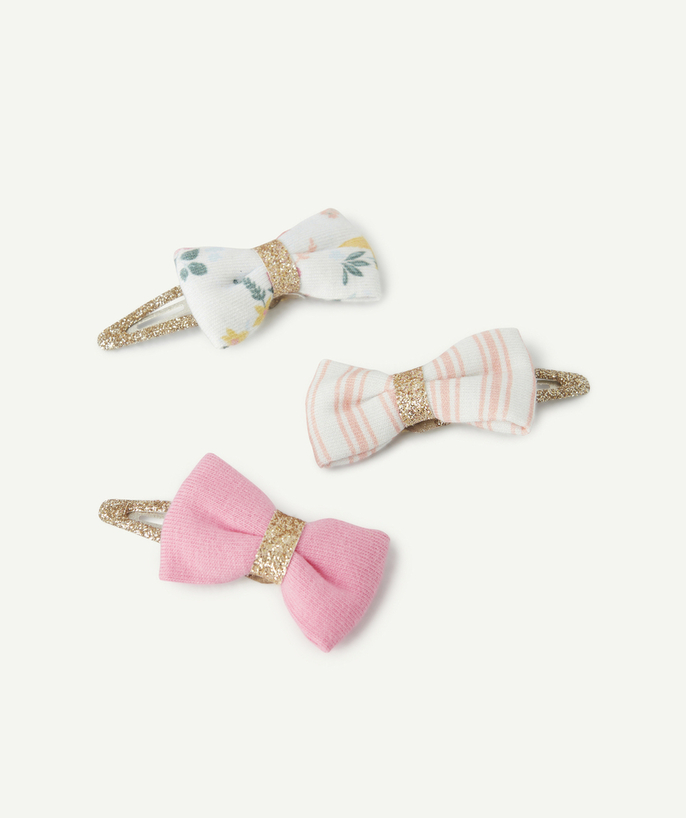 Hair Accessories Tao Categories - SET OF 3 BABY GIRL CLIPS WITH PINK AND PRINTED BOWS