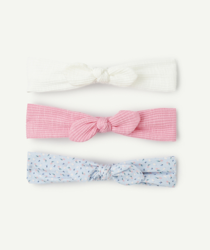 Hair Accessories Tao Categories - SET OF 3 WHITE, PINK AND BLUE BABY GIRL HEADBANDS WITH BOWS