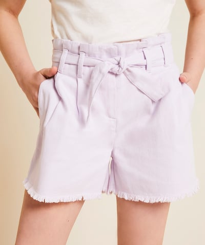 Pantalones cortos - Falda Categorías TAO - pantalón corto morado de niña con cinturón