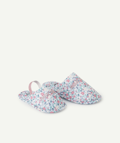 Zapatillas de casa Categorías TAO - zapatillas de niña con estampado de flores y mensaje bordado en rosa