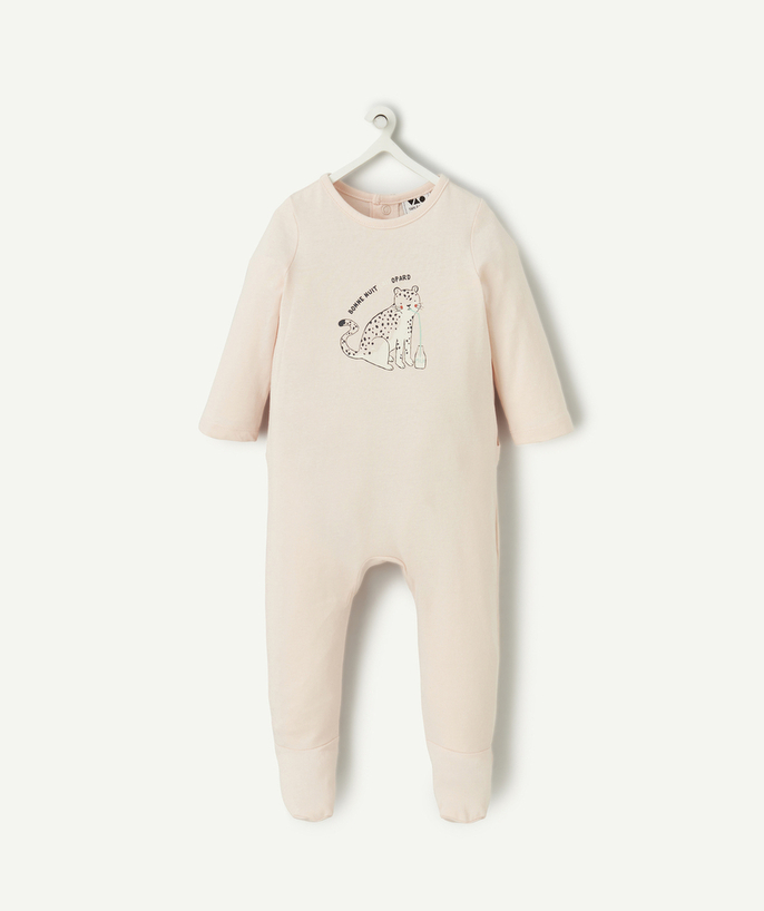 Pyjama Tao Categorieën - roze biologisch katoenen babyslaapzak met luipaardprint