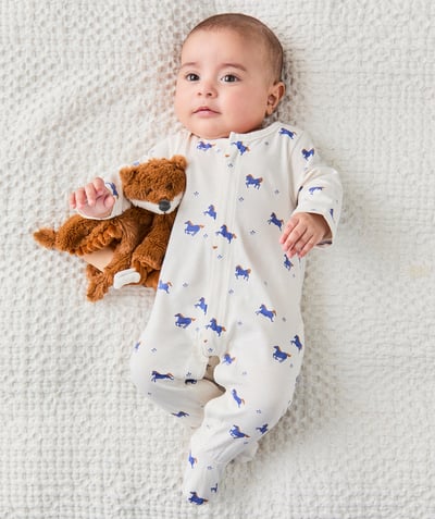 Dors-bien, pyjamas Categories Tao - dors bien bébé en coton bio écru avec imprimé chevaux
