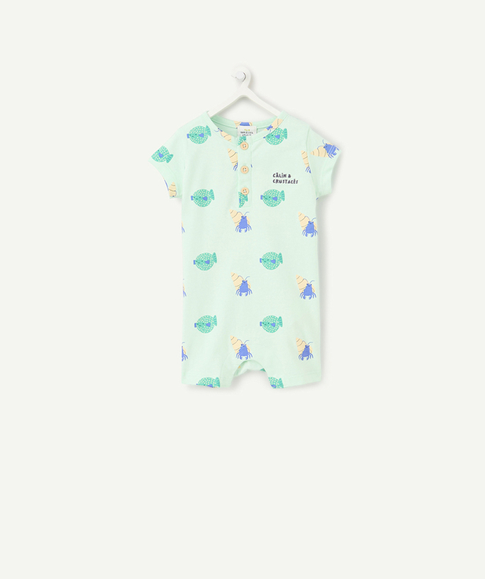 Pyjamas Tao Categories - Organic cotton baby boy's sleeping bag in pastel green with sea animal print