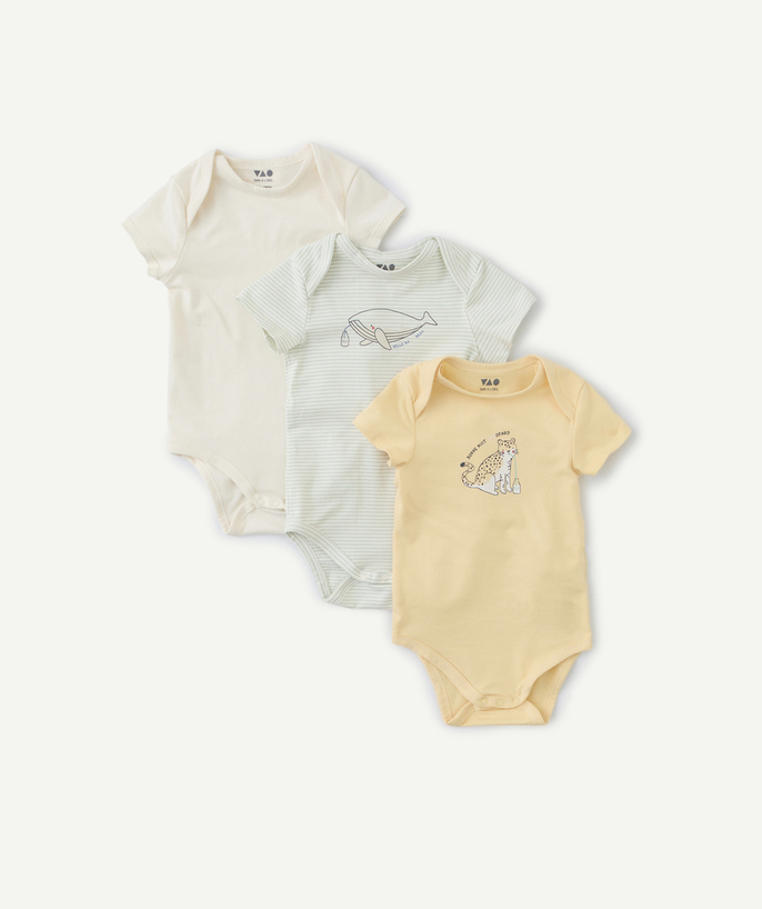 Bodysuit Tao Categories - set of 3 short-sleeved baby bodysuits in organic cotton with motif