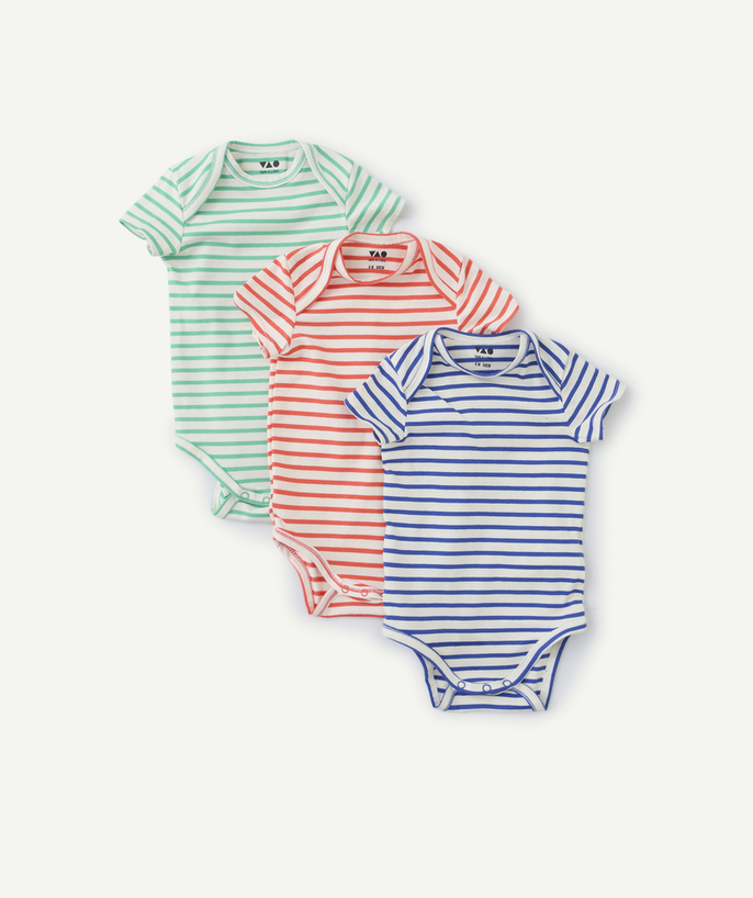 Newborn Tao Categories - set of 3 short-sleeved baby bodysuits marinière