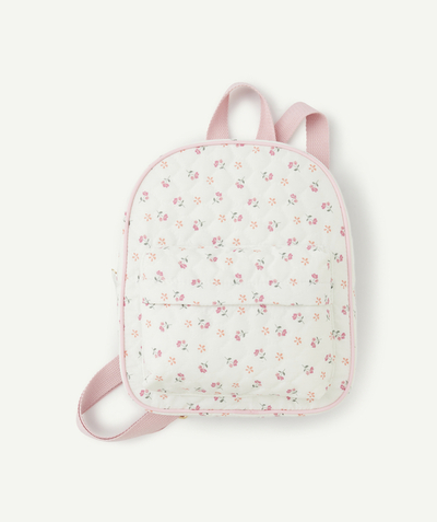 Bag Tao Categories - WHITE AND PINK FLOWER PRINT QUILTED BABY GIRL BACKPACK