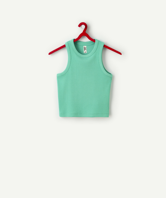 Girl Tao Categories - green ribbed organic cotton short tank top for girls