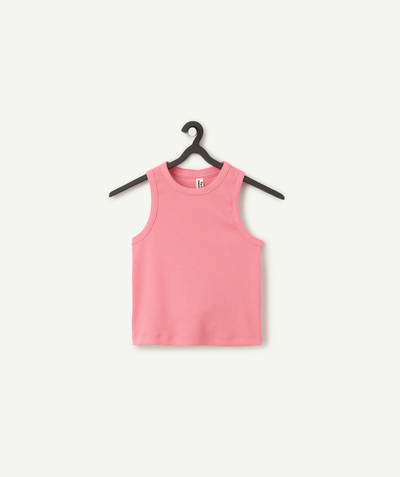 T-shirty - Koszulki Kategorie TAO - Krótki podkoszulek dziewczęcy z różowej prążkowanej bawełny organicznej
