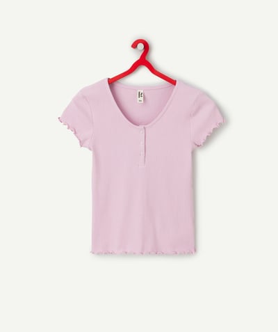 New In Tao Categories - girl's short-sleeved ribbed t-shirt in purple organic cotton