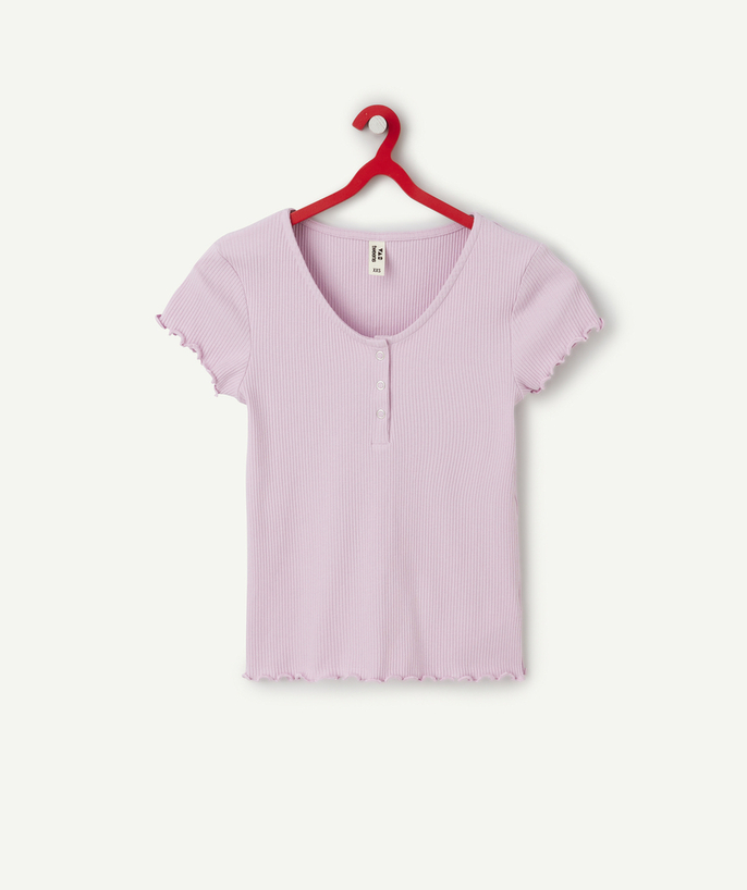 T-shirt - Shirt Tao Categories - girl's short-sleeved ribbed t-shirt in purple organic cotton