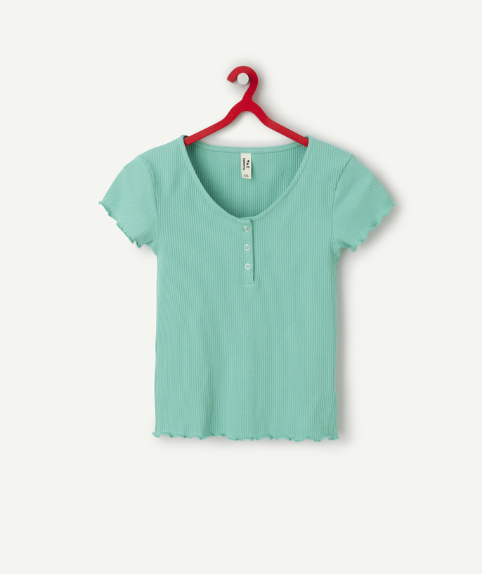 T-shirt - Hemd Tao Categorieën - T-shirt met korte mouwen voor meisjes in groen geribd biologisch katoen