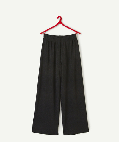 Girl Tao Categories - GIRL'S PLEATED WIDE-LEG PANTS IN BLACK RECYCLED FIBER