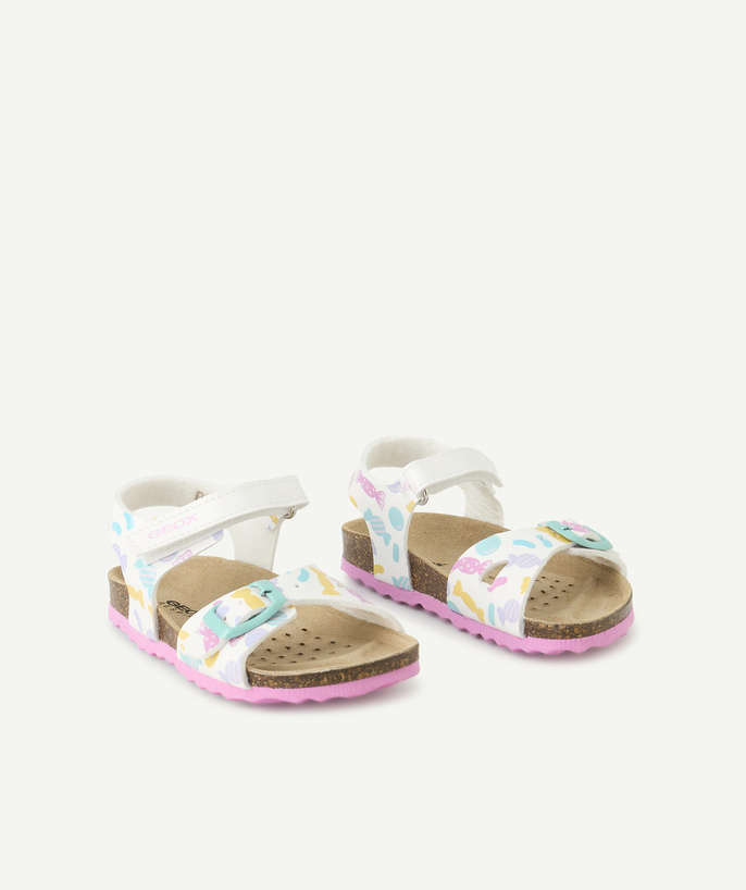 Shoes, booties Tao Categories - baby girl chalki white open sandals with colorful hearts print
