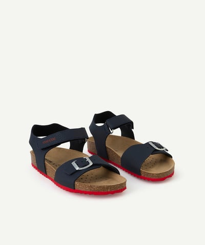 Buty, kapcie Kategorie TAO - Otwarte sandały chłopięce ghita z niebieskim zapięciem na rzep i czerwoną podeszwą