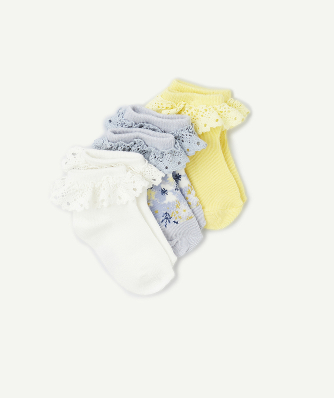 Socks - Tights Tao Categories - set of 3 pairs of baby girl socks with embroidered ruffles