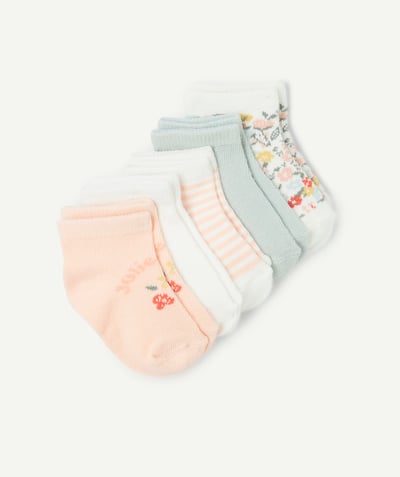 Socks - Tights Tao Categories - pack of 5 pairs of pink and blue flower-themed baby girl socks