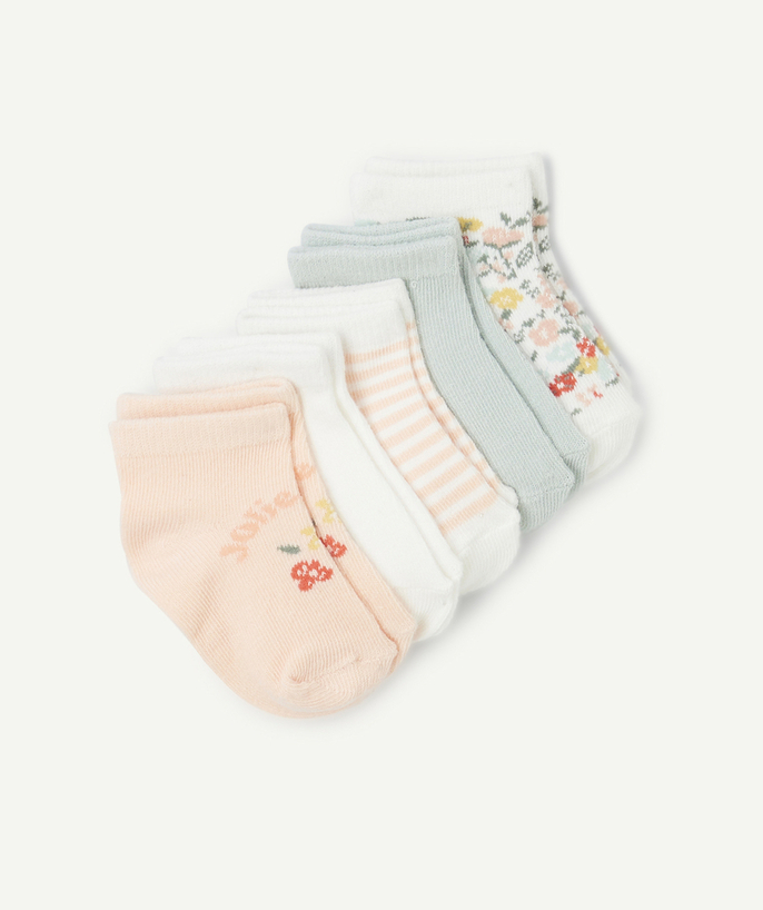 Calcetines - Medias Categorías TAO - pack de 5 pares de calcetines para bebé niña con motivos florales en rosa y azul
