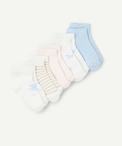Chaussettes - Collants Categories Tao - lot de 5 paires de socquettes bébé fille thème licorne bleu blanc et rose