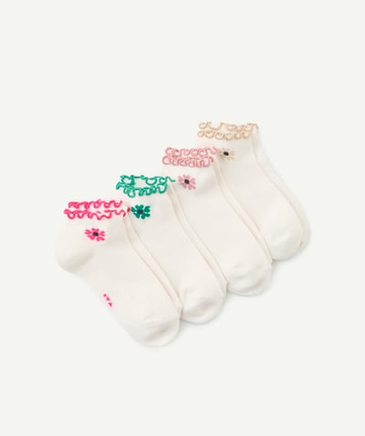 Sous-Vêtements Categories Tao - lot de 4 paires de socquettes fille avec festons et motifs fleurs colorées