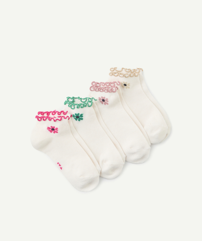 Ropa interior Categorías TAO - Lote de 4 pares de calcetines de niña con festones y motivos florales de colores